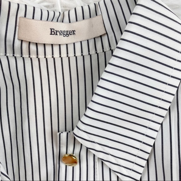Brøgger striped ruffle hem Button-Up Top long sleeve dropped shoulder - Picture 9 of 12
